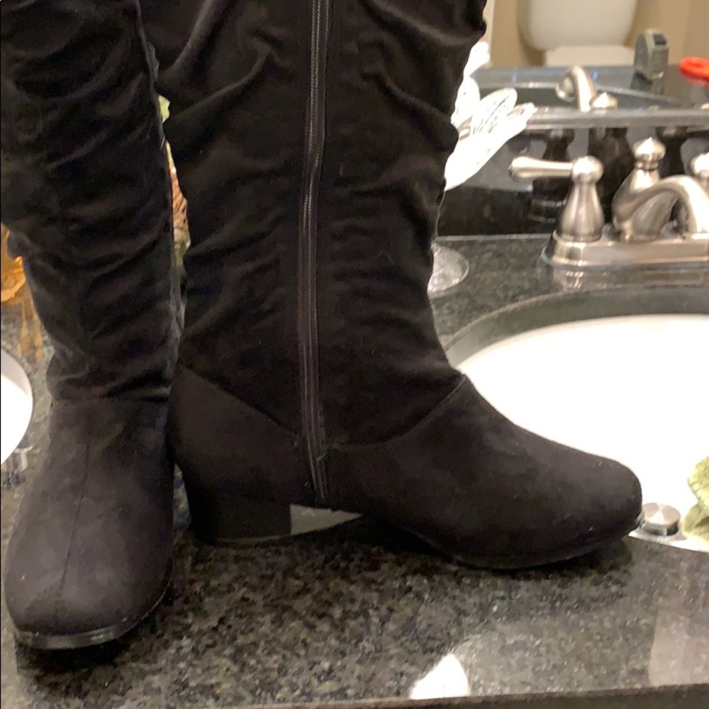 Like New Faux Black Boots with 2 inch heel - Picture 2 of 5